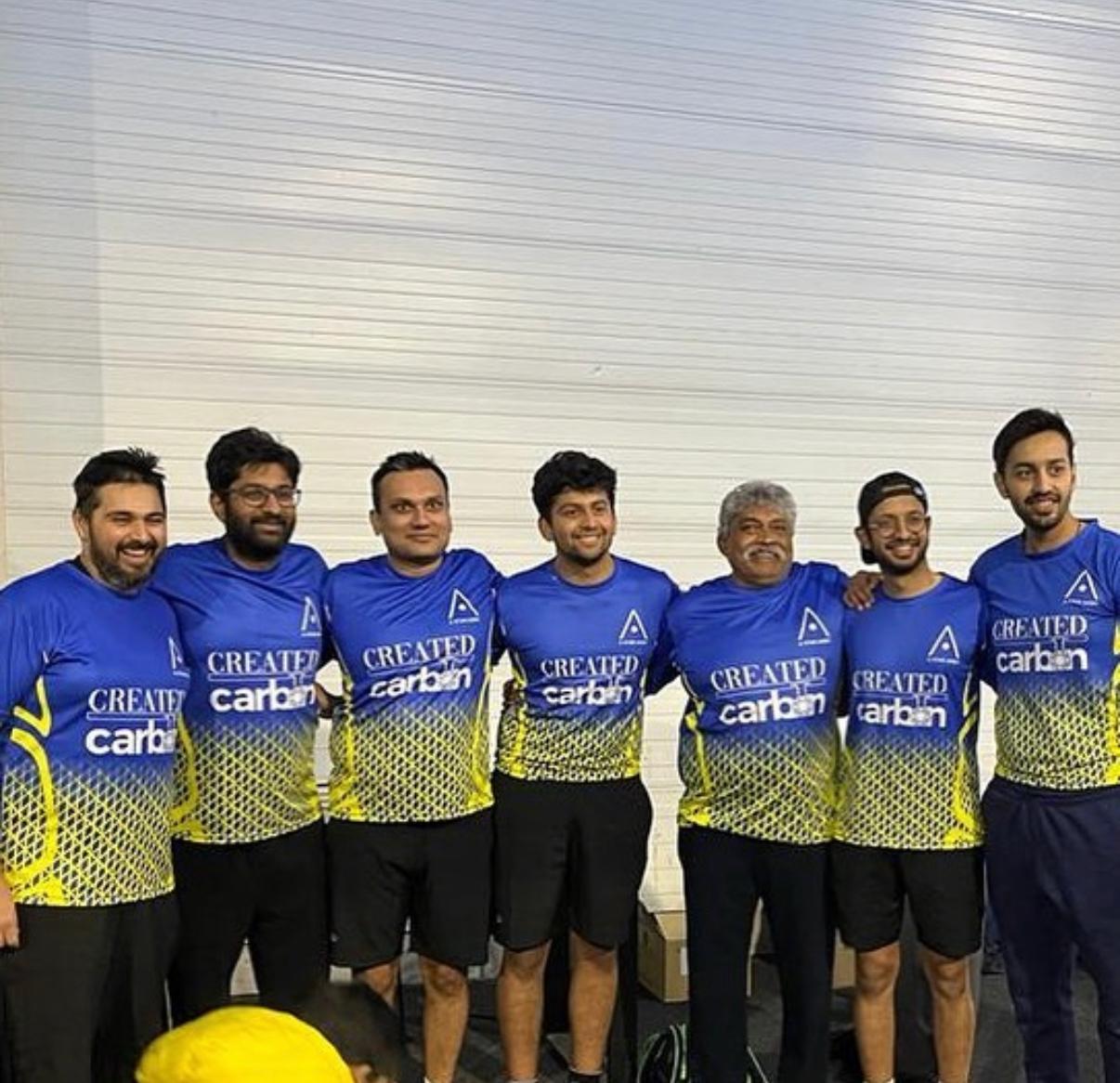 The first ADPL, February 2023: seven players in matching blue and yellow shirts, arms around each other
